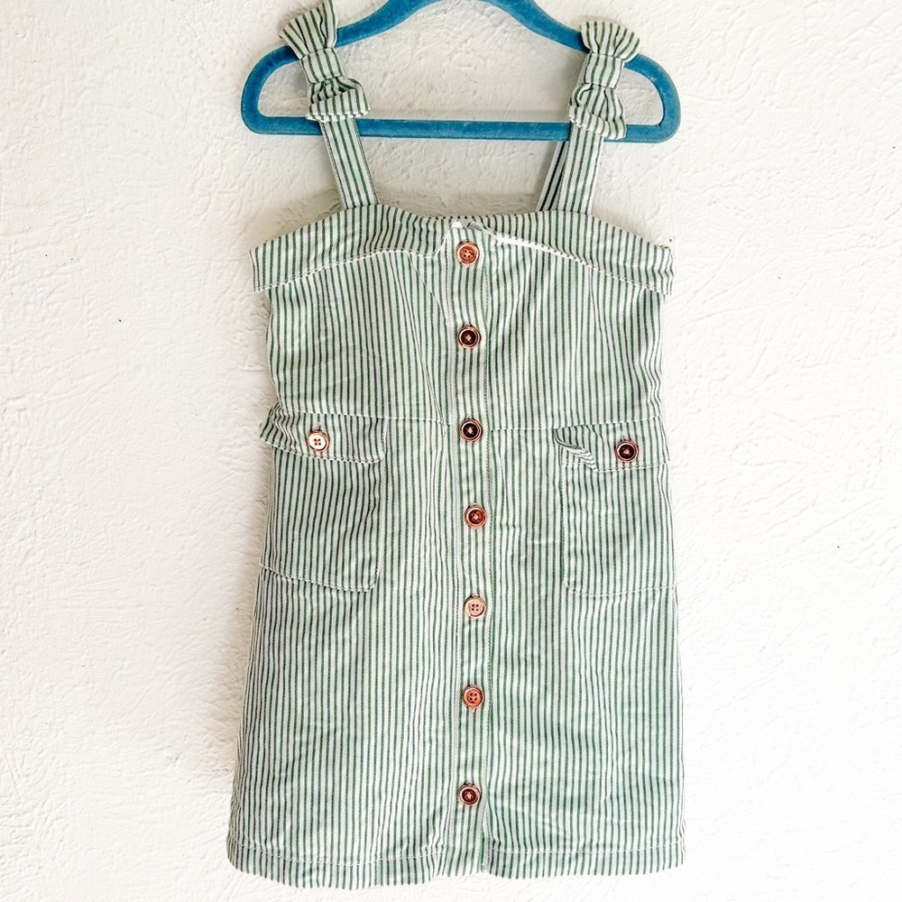 Janie & Jack Green Stripe Button-Front Dress Size 5